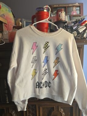 AC/DC White Sweatshirt with Multicolor Lightning Bolts